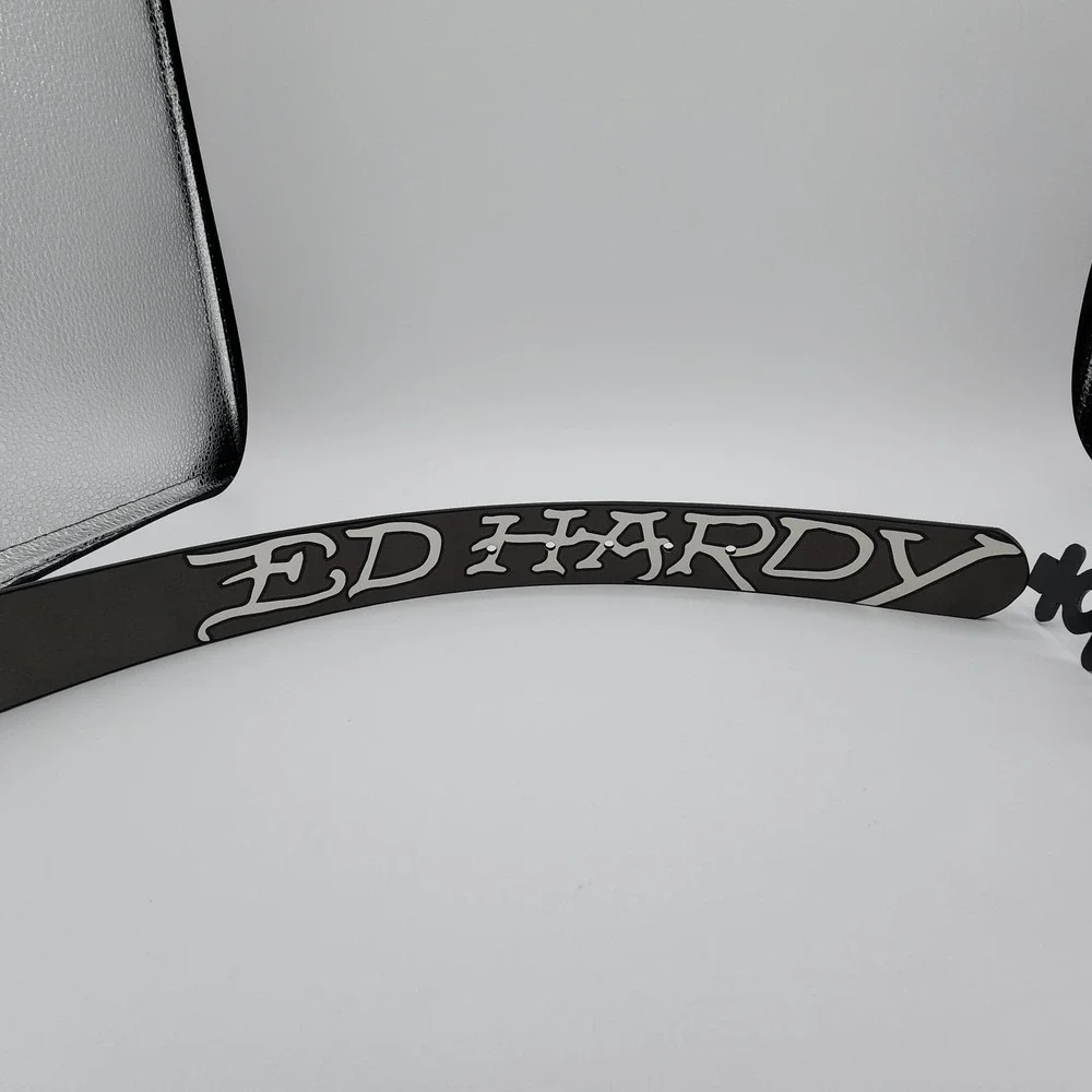 Ed Hardy Live to Ride Reversible Belt Mens Sz 36 Graphic‎ Print Metal Buckle NEW